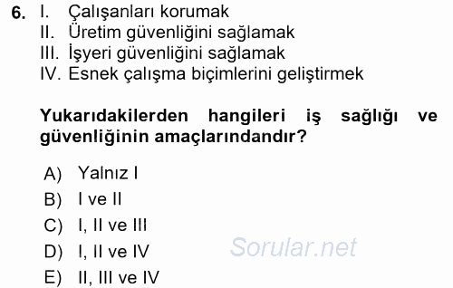 İş Sağlığı ve Güvenliği 2017 - 2018 Ara Sınavı 6.Soru