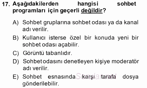 Büro Teknolojileri 2014 - 2015 Tek Ders Sınavı 17.Soru