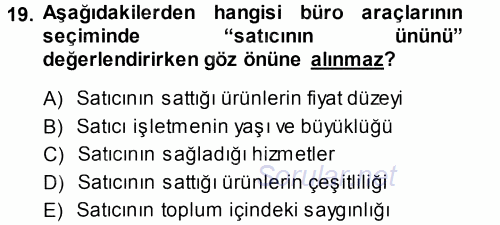Büro Teknolojileri 2014 - 2015 Tek Ders Sınavı 19.Soru