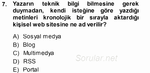 Büro Teknolojileri 2014 - 2015 Tek Ders Sınavı 7.Soru