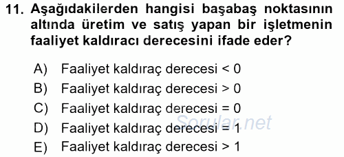 Finansal Yönetim 1 2017 - 2018 Dönem Sonu Sınavı 11.Soru