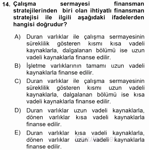 Finansal Yönetim 1 2017 - 2018 Dönem Sonu Sınavı 14.Soru