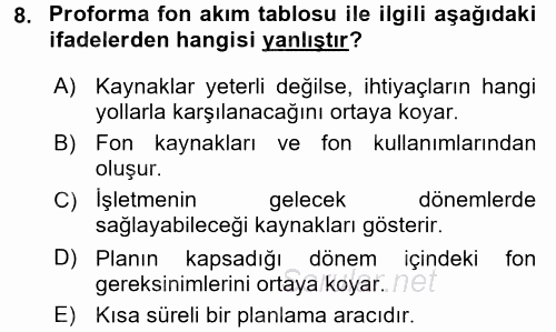 Finansal Yönetim 1 2017 - 2018 Dönem Sonu Sınavı 8.Soru