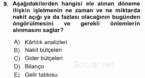 Finansal Yönetim 1 2017 - 2018 Dönem Sonu Sınavı 9.Soru