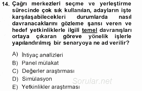 Çağrı Merkezi Yönetimi 2 2014 - 2015 Dönem Sonu Sınavı 14.Soru