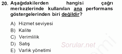 Çağrı Merkezi Yönetimi 2 2014 - 2015 Dönem Sonu Sınavı 20.Soru