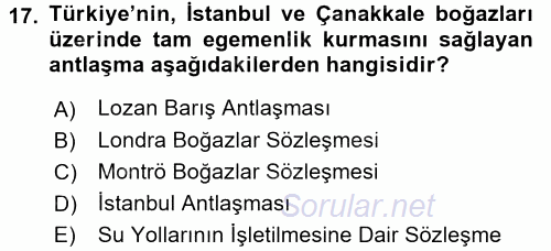 Atatürk İlkeleri Ve İnkılap Tarihi 2 2015 - 2016 Ara Sınavı 17.Soru