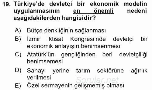 Atatürk İlkeleri Ve İnkılap Tarihi 2 2015 - 2016 Ara Sınavı 19.Soru