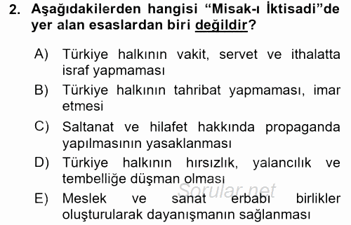 Atatürk İlkeleri Ve İnkılap Tarihi 2 2015 - 2016 Ara Sınavı 2.Soru