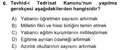 Atatürk İlkeleri Ve İnkılap Tarihi 2 2015 - 2016 Ara Sınavı 6.Soru