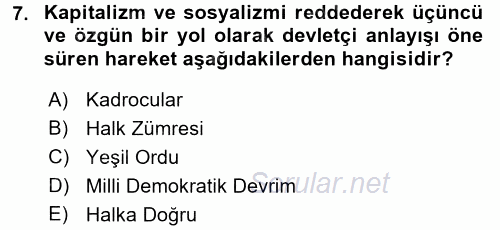 Atatürk İlkeleri Ve İnkılap Tarihi 2 2015 - 2016 Ara Sınavı 7.Soru