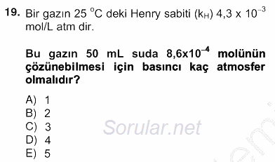 Genel Kimya 2 2012 - 2013 Ara Sınavı 19.Soru