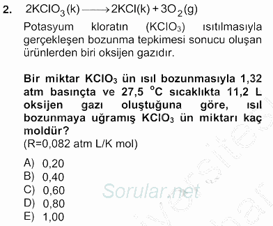 Genel Kimya 2 2012 - 2013 Ara Sınavı 2.Soru