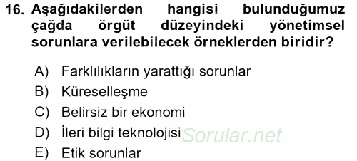 Organizasyonlarda Davranış 2015 - 2016 Ara Sınavı 16.Soru