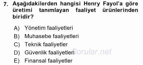 Organizasyonlarda Davranış 2015 - 2016 Ara Sınavı 7.Soru