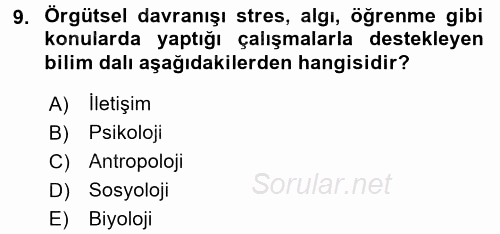 Organizasyonlarda Davranış 2015 - 2016 Ara Sınavı 9.Soru