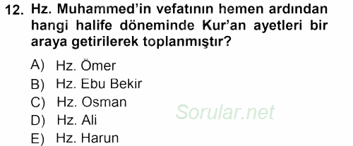 Mitoloji ve Din 2012 - 2013 Dönem Sonu Sınavı 12.Soru