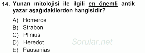 Mitoloji ve Din 2012 - 2013 Dönem Sonu Sınavı 14.Soru