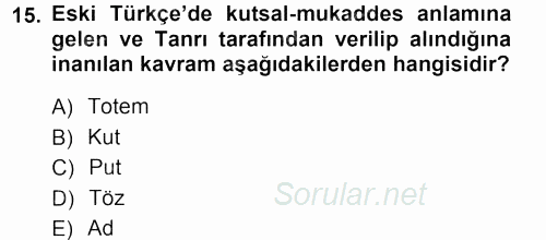 Mitoloji ve Din 2012 - 2013 Dönem Sonu Sınavı 15.Soru