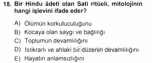 Mitoloji ve Din 2012 - 2013 Dönem Sonu Sınavı 18.Soru