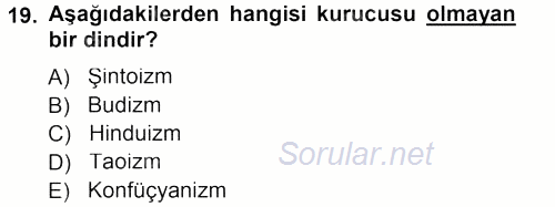 Mitoloji ve Din 2012 - 2013 Dönem Sonu Sınavı 19.Soru