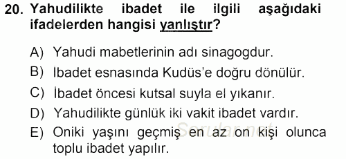 Mitoloji ve Din 2012 - 2013 Dönem Sonu Sınavı 20.Soru