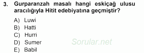 Mitoloji ve Din 2012 - 2013 Dönem Sonu Sınavı 3.Soru