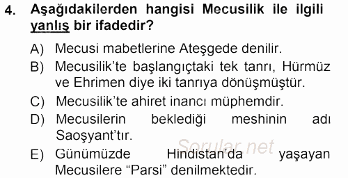 Mitoloji ve Din 2012 - 2013 Dönem Sonu Sınavı 4.Soru