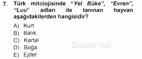 Mitoloji ve Din 2012 - 2013 Dönem Sonu Sınavı 7.Soru