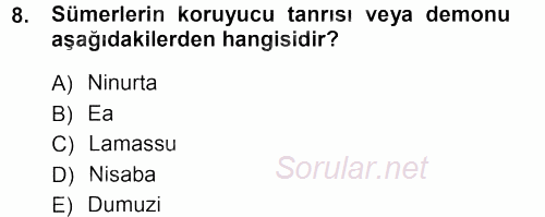Mitoloji ve Din 2012 - 2013 Dönem Sonu Sınavı 8.Soru