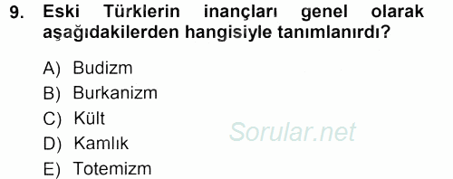 Mitoloji ve Din 2012 - 2013 Dönem Sonu Sınavı 9.Soru