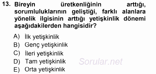 Anne Baba Eğitimi 2013 - 2014 Tek Ders Sınavı 13.Soru