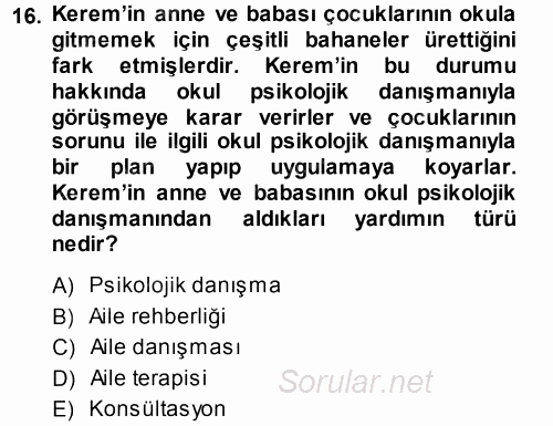 Anne Baba Eğitimi 2013 - 2014 Tek Ders Sınavı 16.Soru