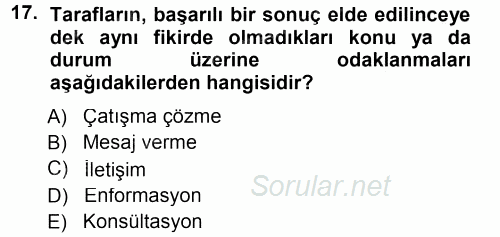 Anne Baba Eğitimi 2013 - 2014 Tek Ders Sınavı 17.Soru