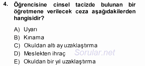 Anne Baba Eğitimi 2013 - 2014 Tek Ders Sınavı 4.Soru