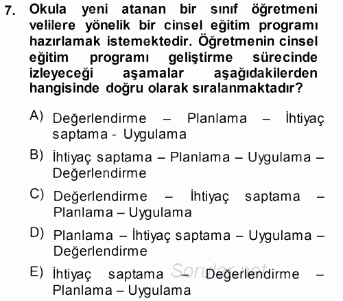 Anne Baba Eğitimi 2013 - 2014 Tek Ders Sınavı 7.Soru
