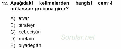 Osmanlı Türkçesi Metinleri 1 2013 - 2014 Ara Sınavı 12.Soru