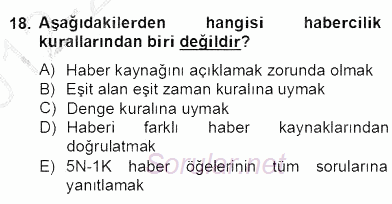 Haber Toplama Teknikleri 2012 - 2013 Dönem Sonu Sınavı 18.Soru