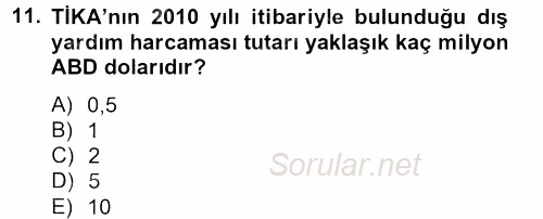 Dış Ticaretle İlgili Kurumlar ve Kuruluşlar 2014 - 2015 Tek Ders Sınavı 11.Soru