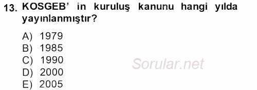 Dış Ticaretle İlgili Kurumlar ve Kuruluşlar 2014 - 2015 Tek Ders Sınavı 13.Soru