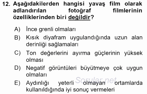 Temel Fotoğrafçılık 2016 - 2017 Dönem Sonu Sınavı 12.Soru