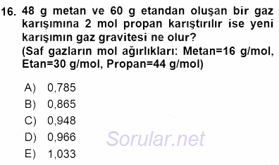 Geleneksel Enerji Kaynakları 2015 - 2016 Dönem Sonu Sınavı 16.Soru