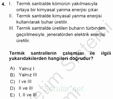 Geleneksel Enerji Kaynakları 2015 - 2016 Dönem Sonu Sınavı 4.Soru