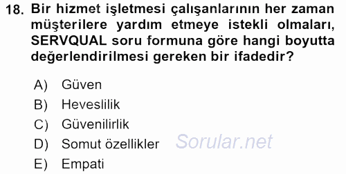 Kalite Yönetim Sistemleri 2015 - 2016 Dönem Sonu Sınavı 18.Soru