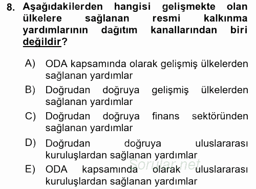 Uluslararası Kamu Maliyesi 2015 - 2016 Tek Ders Sınavı 8.Soru