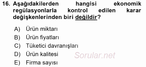 Sanayi Ekonomisi 2017 - 2018 3 Ders Sınavı 16.Soru