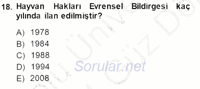 Veteriner Hizmetleri Mevzuatı ve Etik 2013 - 2014 Dönem Sonu Sınavı 18.Soru