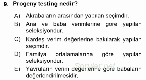 Temel Zootekni 2016 - 2017 Dönem Sonu Sınavı 9.Soru