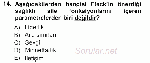 Aile İçi Uyumlu Etkileşim 2013 - 2014 Tek Ders Sınavı 14.Soru