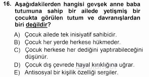 Aile İçi Uyumlu Etkileşim 2013 - 2014 Tek Ders Sınavı 16.Soru